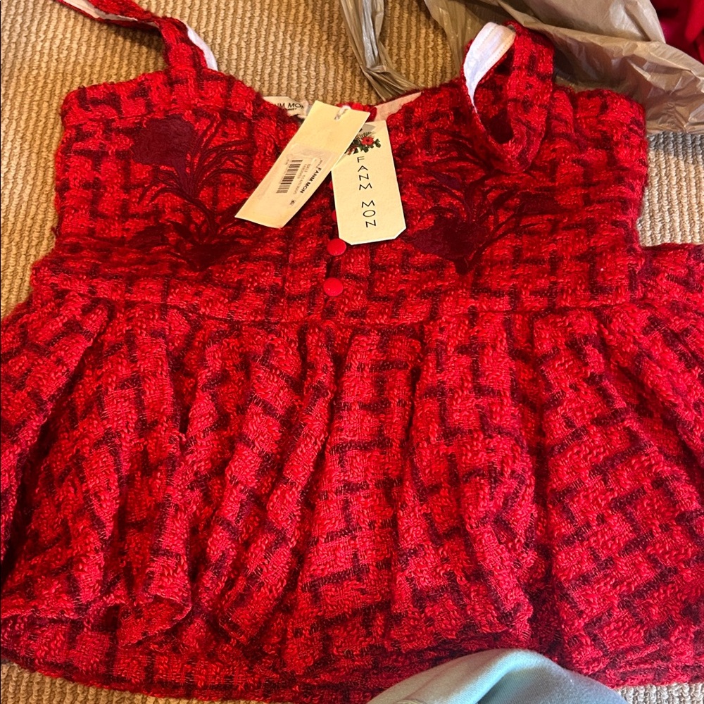 NWT FANM MON Red tweed peplum Midi Dress size medium - Picture 4 of 14